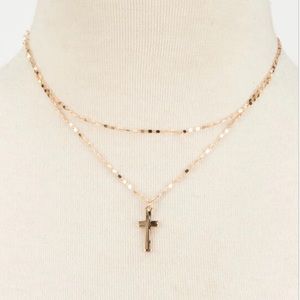 Gold Tone Layered Cross Necklace ✨